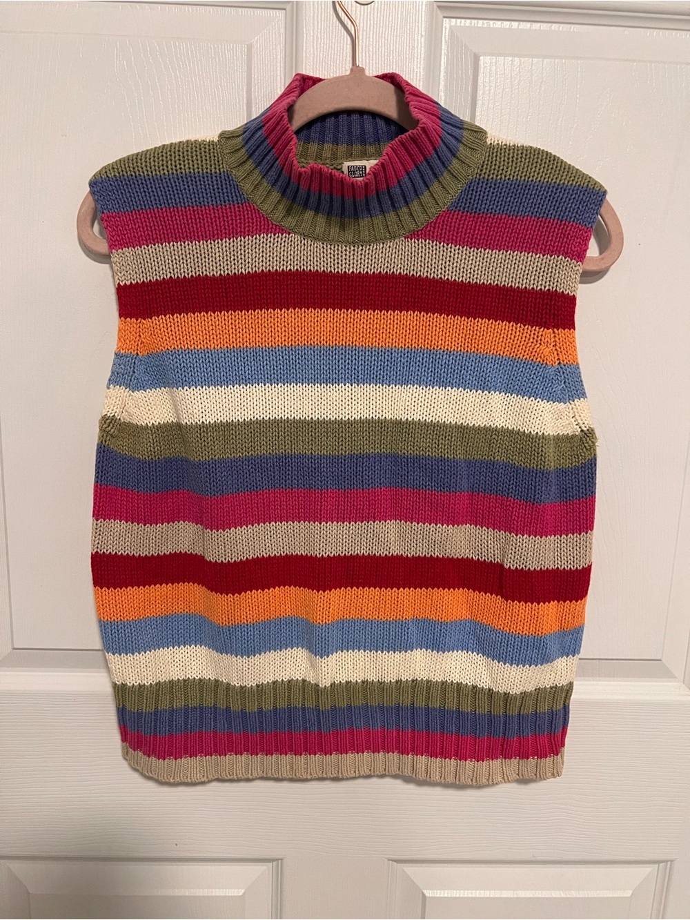 Vintage 90s Faded Glory Rainbow Striped Sweater Vest Mock Neck Large
